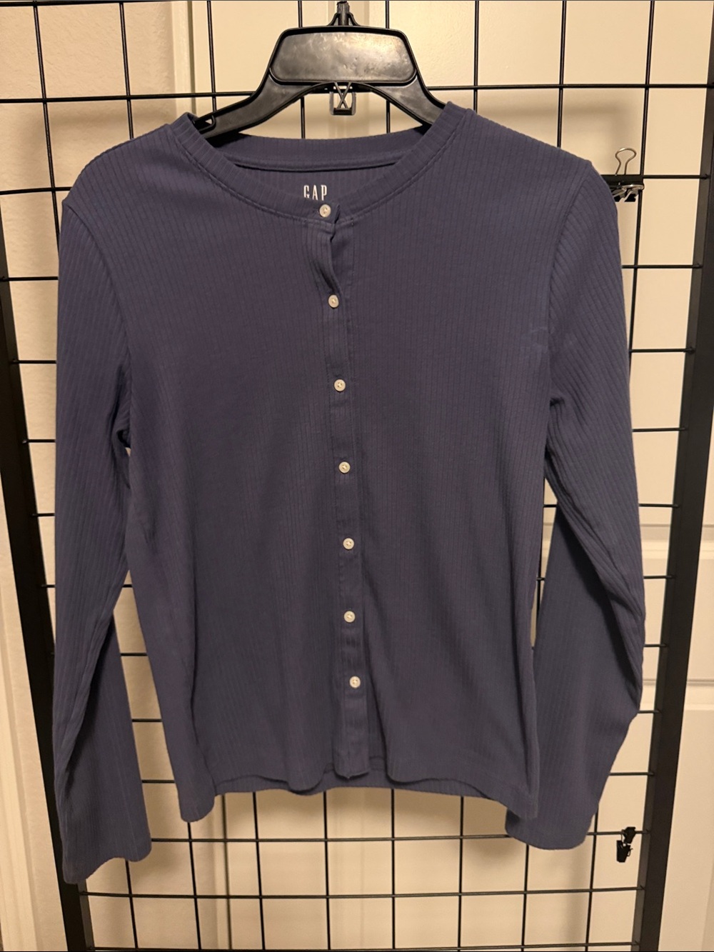 GAP Navy Ribbed Button-Front Long Sleeve Shirt